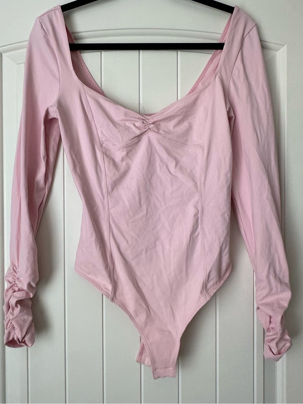 Free People Pale Pink Long Sleeve Scoop Neck Bodysuit
